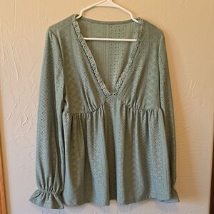 Shein Tunic Blouse, Elegant VNeck Flowy Long Sleeve, Size S, 36, US 4